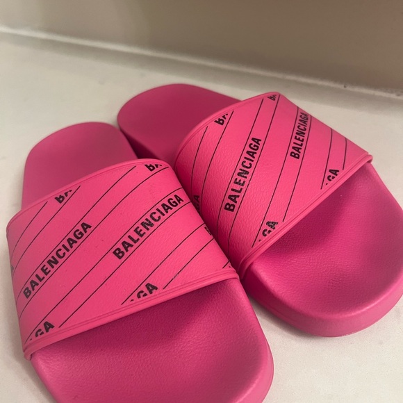 Balenciaga Shoes - Balenciaga Vibrant Pink Logo Slides